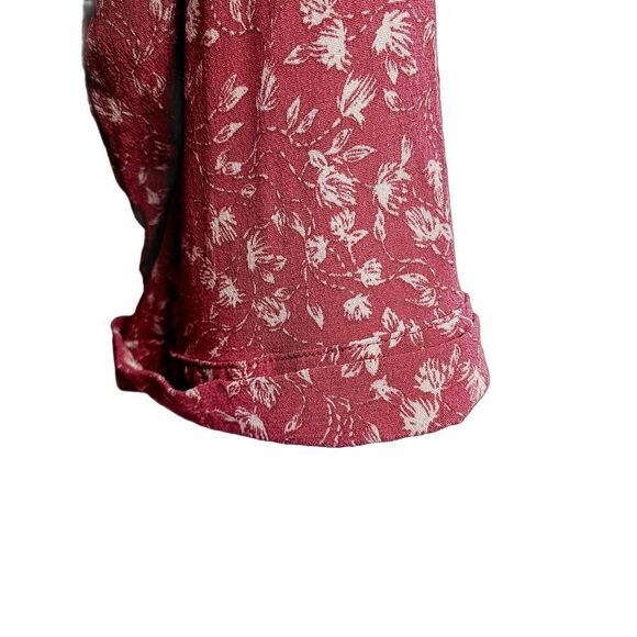 Garnet Hill Dress 18 Maroon Red Floral A-Line V-Neck 3/4 Sleeve Pockets - Picture 5 of 12